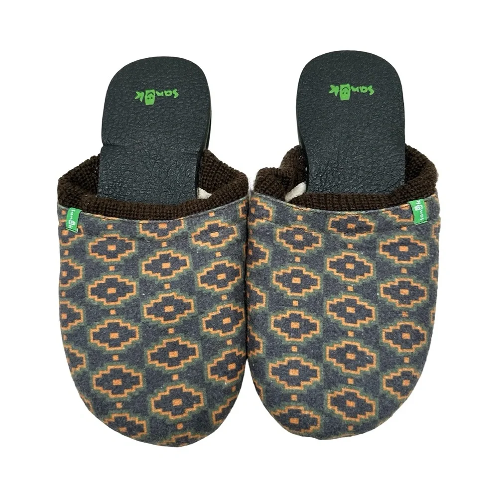NEW Sanuk Bee Knee Funk Slippers Brown Blanket Pattern Men’s Size 9